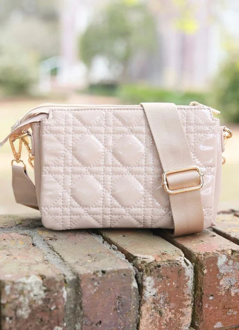 Caroline Hill - Jace Quilted Crossbody "Nude Patent LQ"