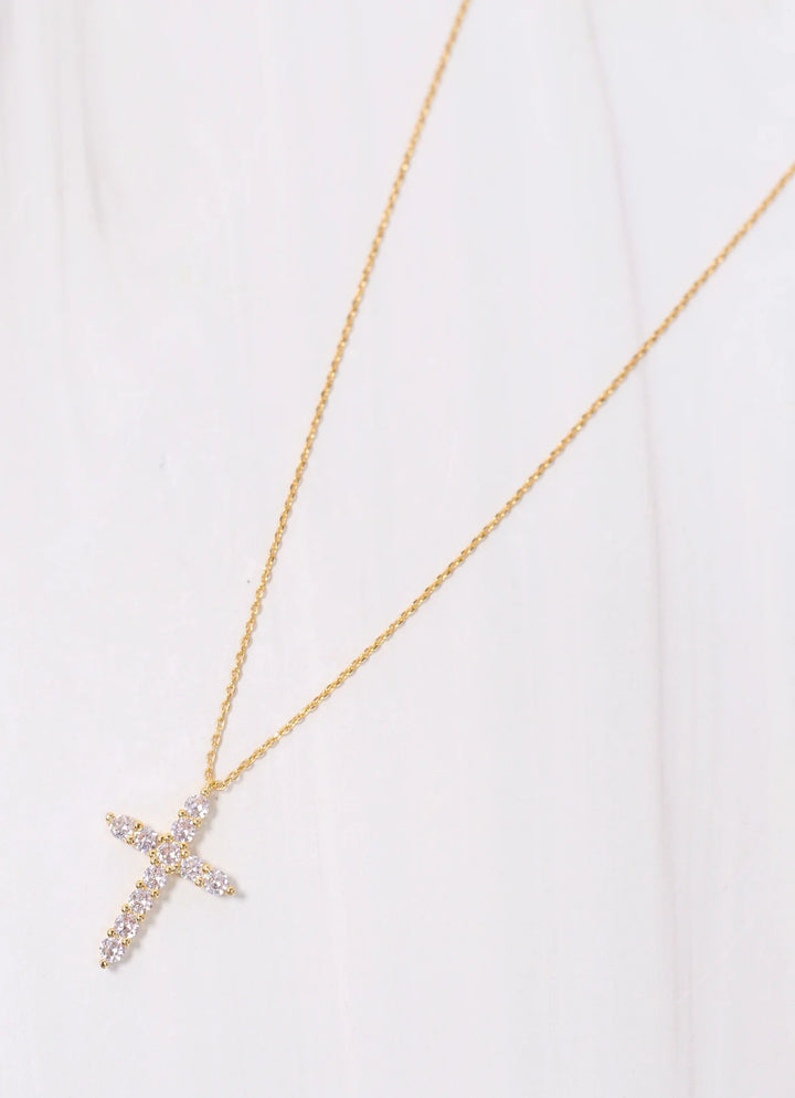 Caroline Hill - Valencourt CZ Cross Necklace - Gold