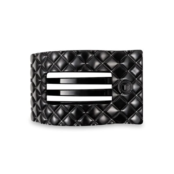 Teleties - Jet Black Quilted Flat Rectangle Hair Clip-Medium