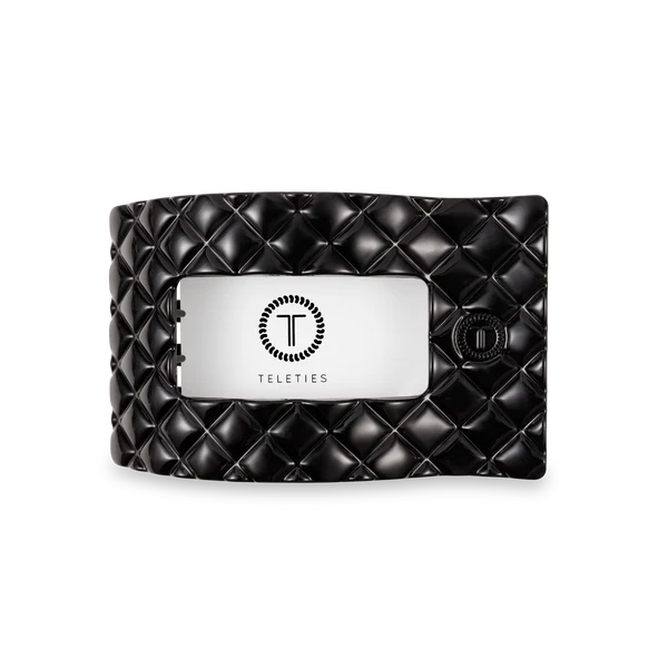 Teleties - Jet Black Quilted Flat Rectangle Hair Clip-Medium