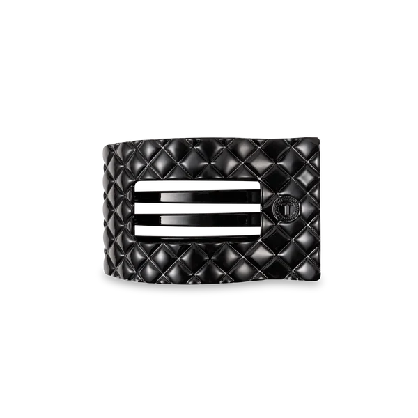 Teleties - Jet Black Quilted Flat Rectangle Hair Clip-Small