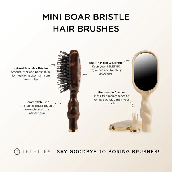 Teleties - Mini Boar Bristle Hair Brush - Tan