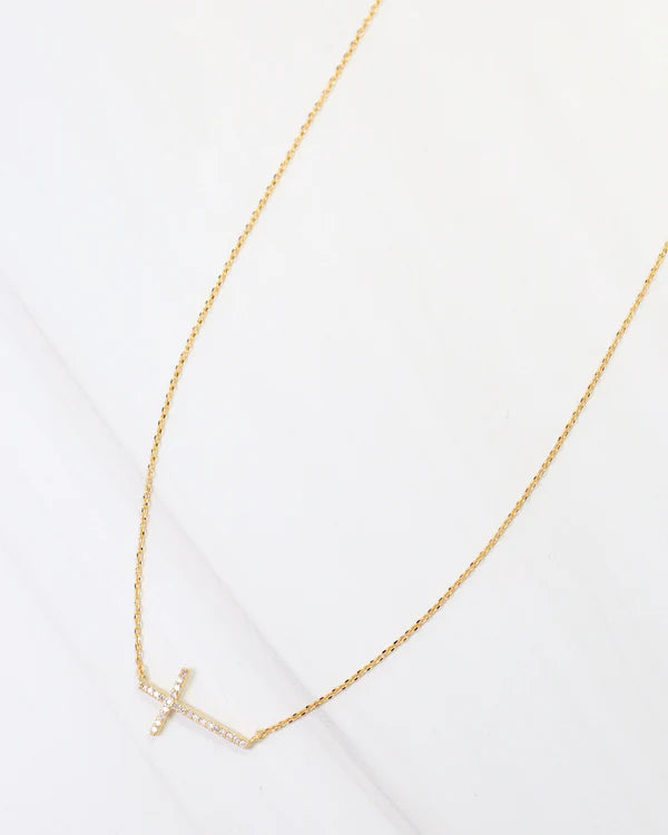 Caroline Hill - Lakehurst Side Cross Necklace "WR Gold"
