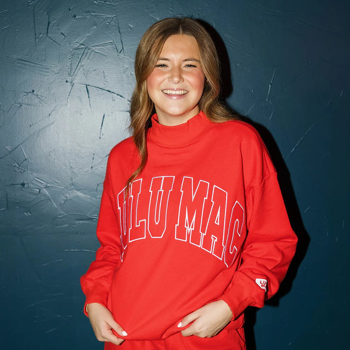 LULU MAC - Stitch Mock Neck Terry Cloth Sweatshirt & Shorts Set "Red"