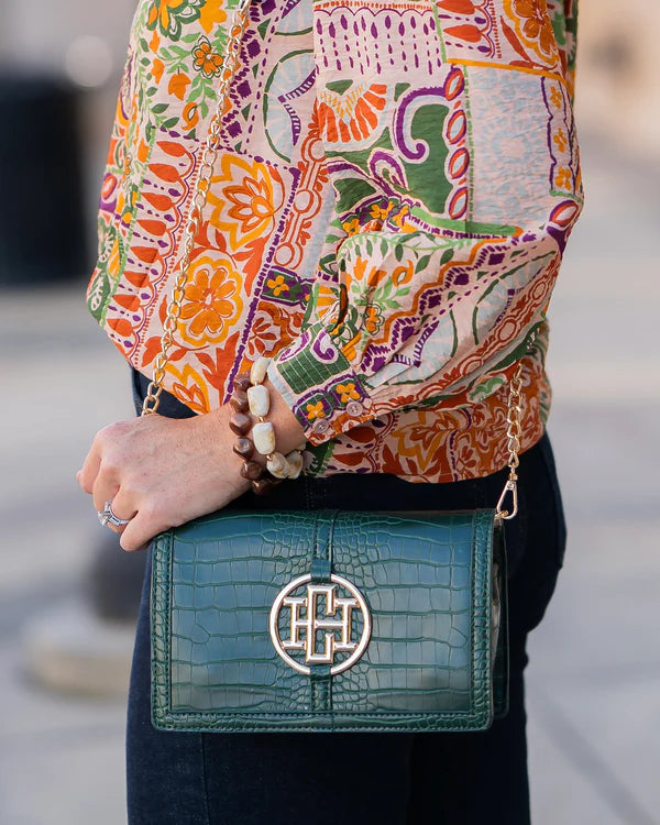 Caroline Hill - Cecilia Circle Logo Handbag "Hunter Green EC"