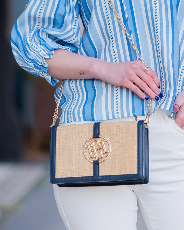 Caroline Hill - Cecilia Circle Logo Handbag "Natural Navy"