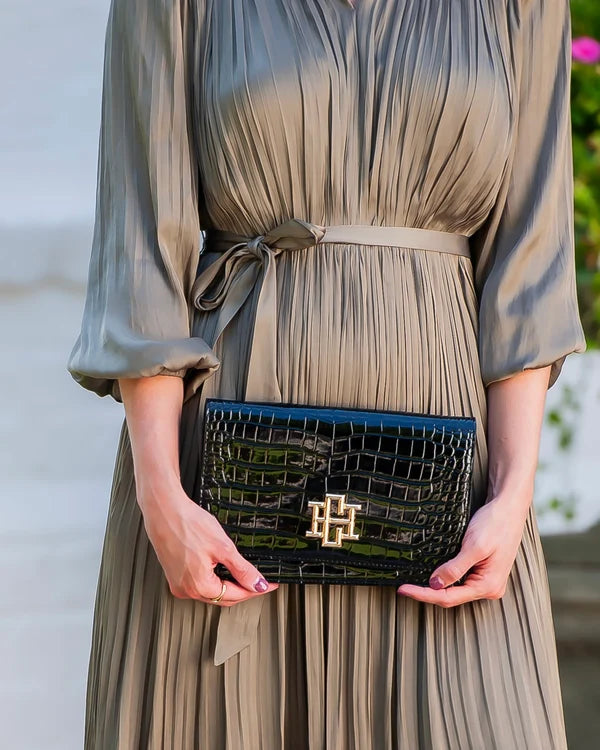 Caroline Hill - Bryn Clutch/Crossbody - Black Patent EC