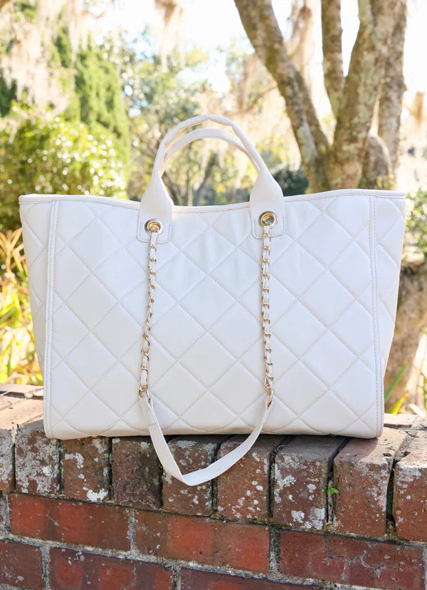 Caroline Hill - Melissa Tote Bag - Cream Quilted LD