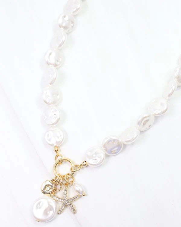 Caroline Hill - Wales Pearl Starfish Charm Necklace "Cream"